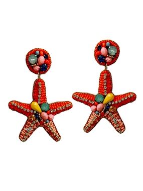 Lily Posh Coral Starfish Earring, Seed Bead Earring, Marine Life